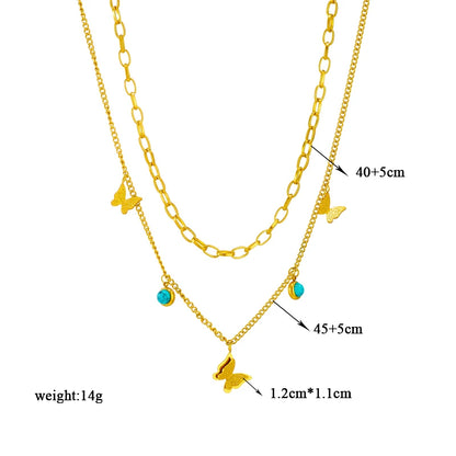 Multilayer Butterfly, Moon & Evil Eye Pendant Necklace | Waterproof 316L Stainless Steel