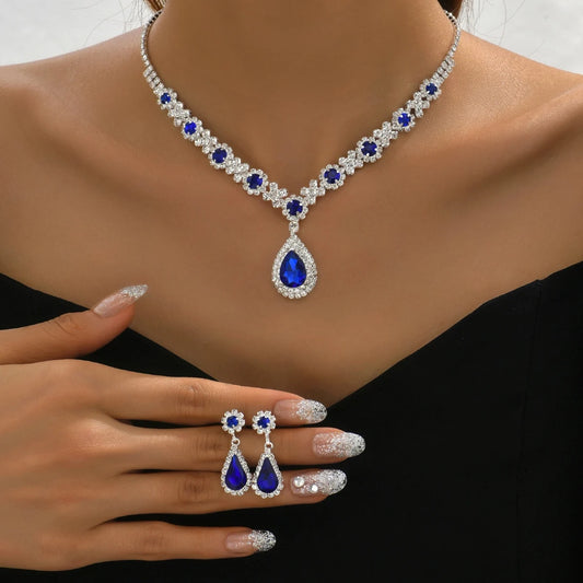 Crystal Droplet 3-Piece Wedding Set | Elegant Teardrop Necklace & Earrings for Evening Glamour