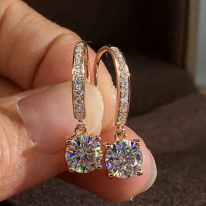 Round Cubic Zirconia Hook Drop Earrings | Gold-Tone Brass, 3.3g