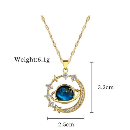 Star, Moon & Astronaut Pendant Necklace | Waterproof Titanium Steel with Zircon