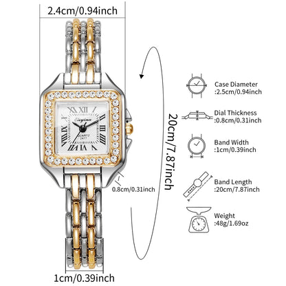 Rhinestone Square Watch | Gold-Tone Roman Numeral Dial & Slim Alloy Bracelet