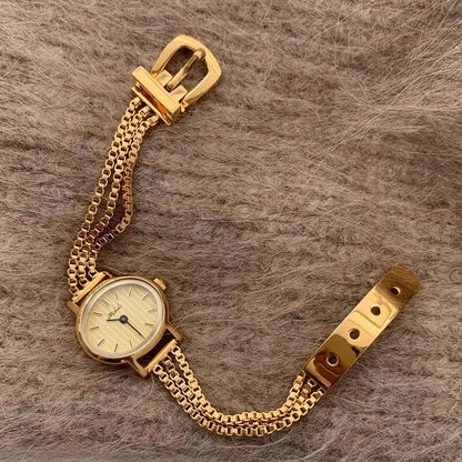 Irregular Minimalist Watch | Gold-Tone 24mm Numberless Dial with Slim Leather Strap & Japanese Quartz