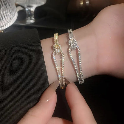 Elegant Golden Knot Cuff | Exquisite Full Zircon Minimalist Bangle for Weddings & Special Occasions