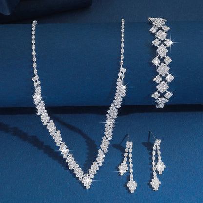 Silver Claw Chain 4-Piece Jewellery Set | Wedding & Banquet Necklace, Bracelet & Earrings