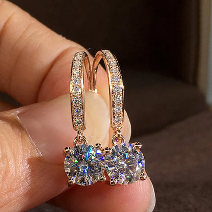 Round Cubic Zirconia Hook Drop Earrings | Gold-Tone Brass, 3.3g