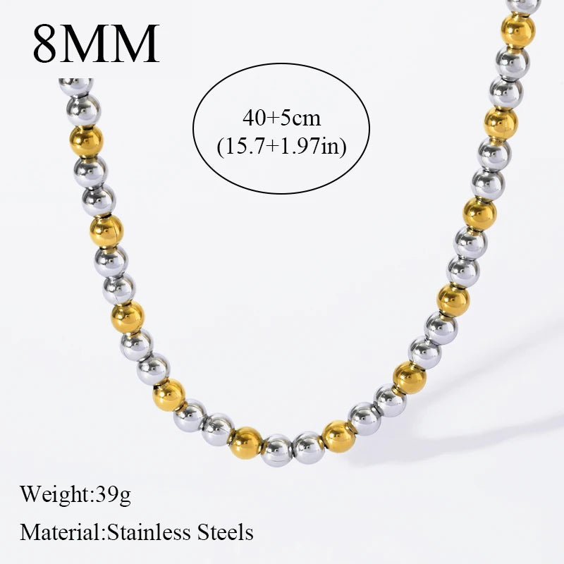 Solid Sphere Minimalist Necklace | Waterproof 316L Stainless Steel Gold Bead Link Chain