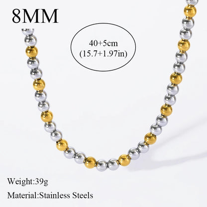 Solid Sphere Minimalist Necklace | Waterproof 316L Stainless Steel Gold Bead Link Chain