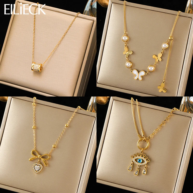 Sparkling Zircon Heart Pendant | Waterproof 316L Stainless Steel Clavicle Necklace