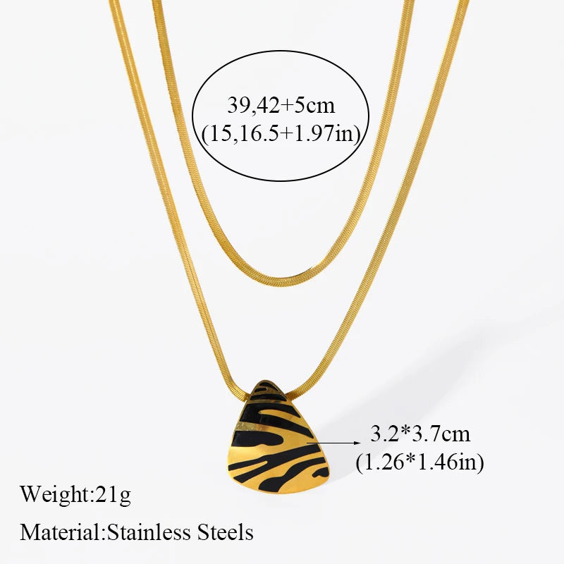 2-Layer Tiger Stripe Pendant Necklace | Waterproof 316L Stainless Steel, Round & Square Pendants
