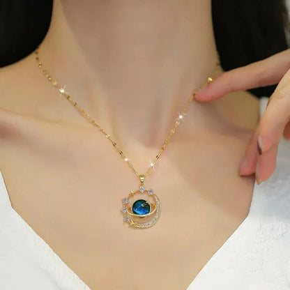Star, Moon & Astronaut Pendant Necklace | Waterproof Titanium Steel with Zircon