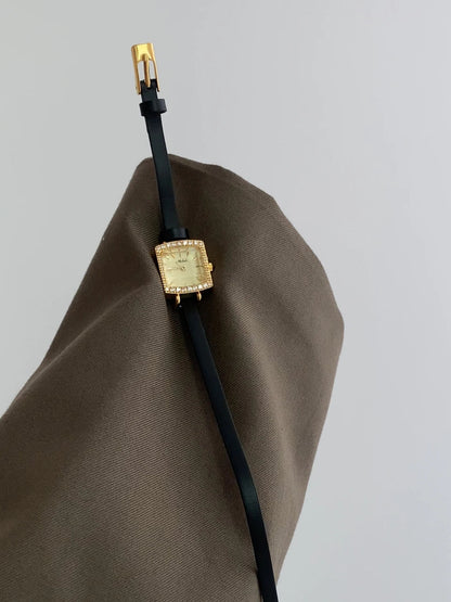 Irregular Minimalist Watch | Gold-Tone 24mm Numberless Dial with Slim Leather Strap & Japanese Quartz