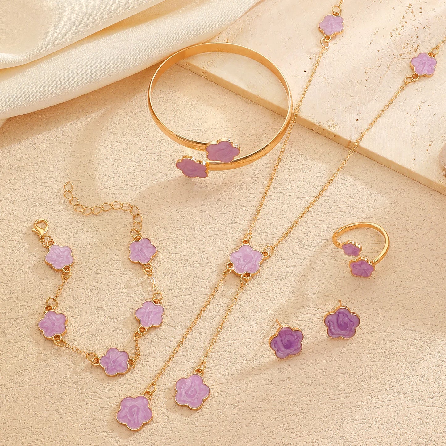4-Piece Botanical Leaf Jewellery Set | Zinc Alloy Necklace, Earrings, Bracelet & Ring