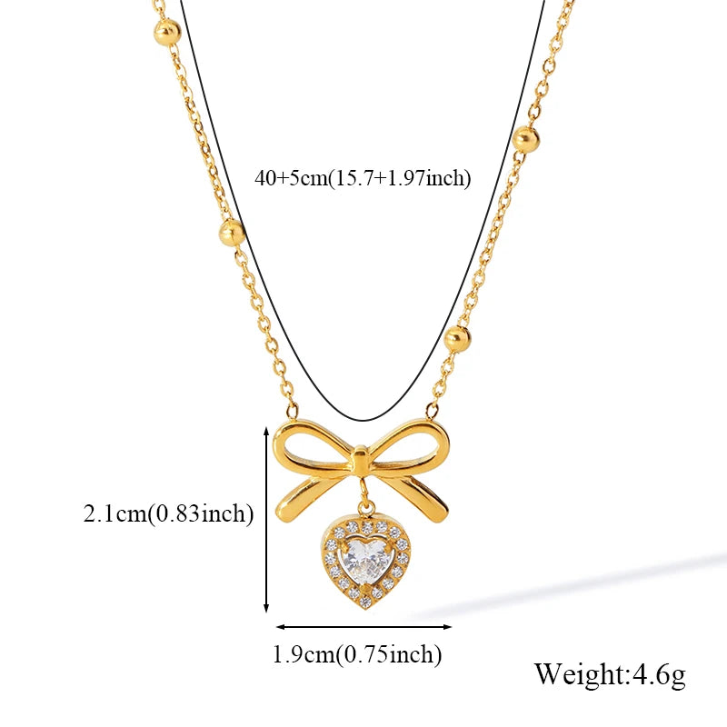 Sparkling Zircon Heart Pendant | Waterproof 316L Stainless Steel Clavicle Necklace