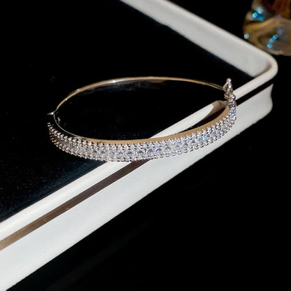 Elegant Golden Knot Cuff | Exquisite Full Zircon Minimalist Bangle for Weddings & Special Occasions
