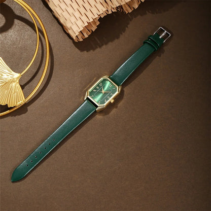6-Piece Square Watch & Jewellery Set | 29mm Quartz Watch with Leather Strap, Necklace, Bracelet, Ring & Earrings