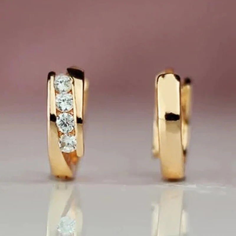 Minimalist Gold Hoop Earrings | Cubic Zirconia Accents, Brass, 3.2g