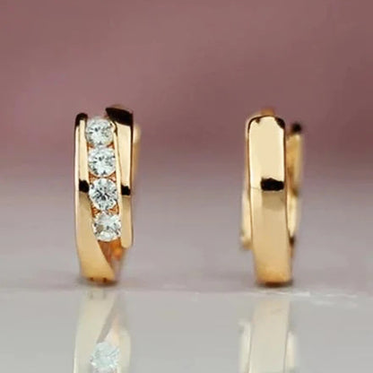 Minimalist Gold Hoop Earrings | Cubic Zirconia Accents, Brass, 3.2g