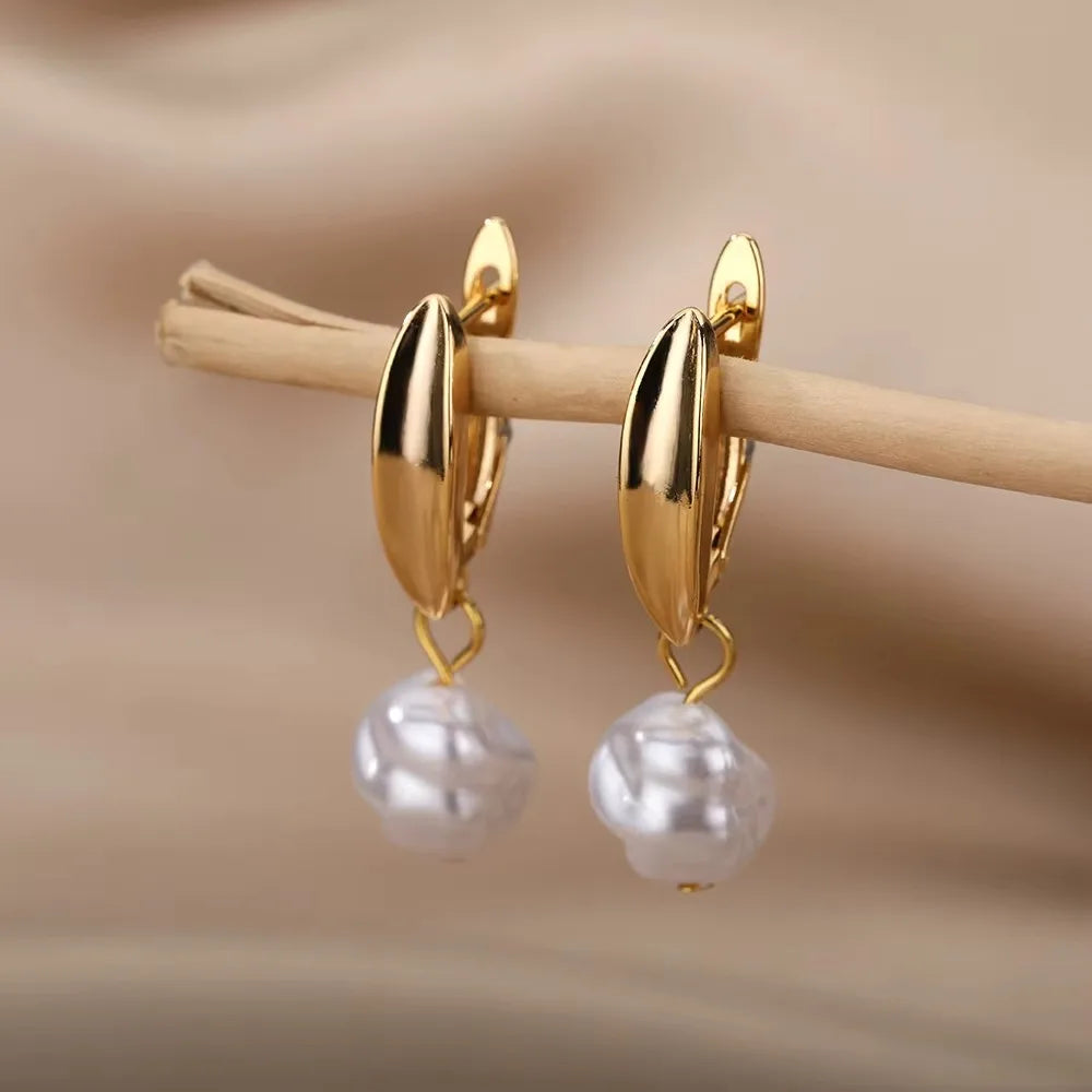 Butterfly Pearl & Zircon Droplets | Waterproof 316L Stainless Steel Gold Plated Earrings