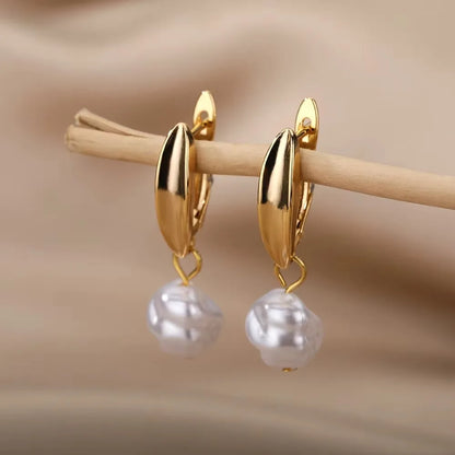 Butterfly Pearl & Zircon Drop Earrings | Waterproof 316L Stainless Steel Gold-Plated