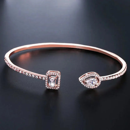 Geometric Gold Cuff Bangle | AAA+ Cubic Zirconia Tension Setting, Copper, 7g