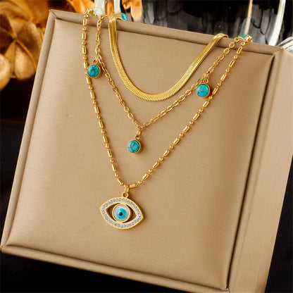 Multilayer Butterfly, Moon & Evil Eye Pendant Necklace | Waterproof 316L Stainless Steel