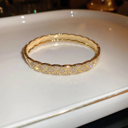 Elegant Golden Knot Cuff | Exquisite Full Zircon Minimalist Bangle for Weddings & Special Occasions