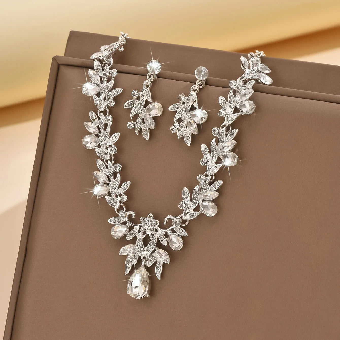 3pcs Waterdrop Choker Necklace & Earring Set for Women | Crystal Collar for Prom, Bridal & Wedding