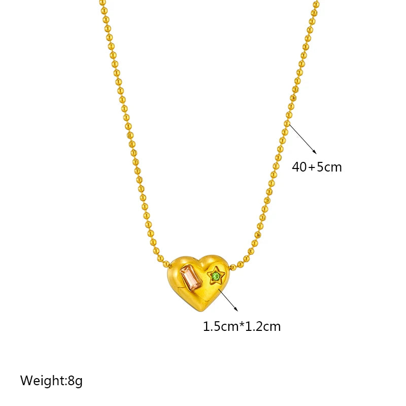 Heart Eye & Butterfly Multi-Motif Necklace | Waterproof 316L Stainless Steel Gold Link Chain