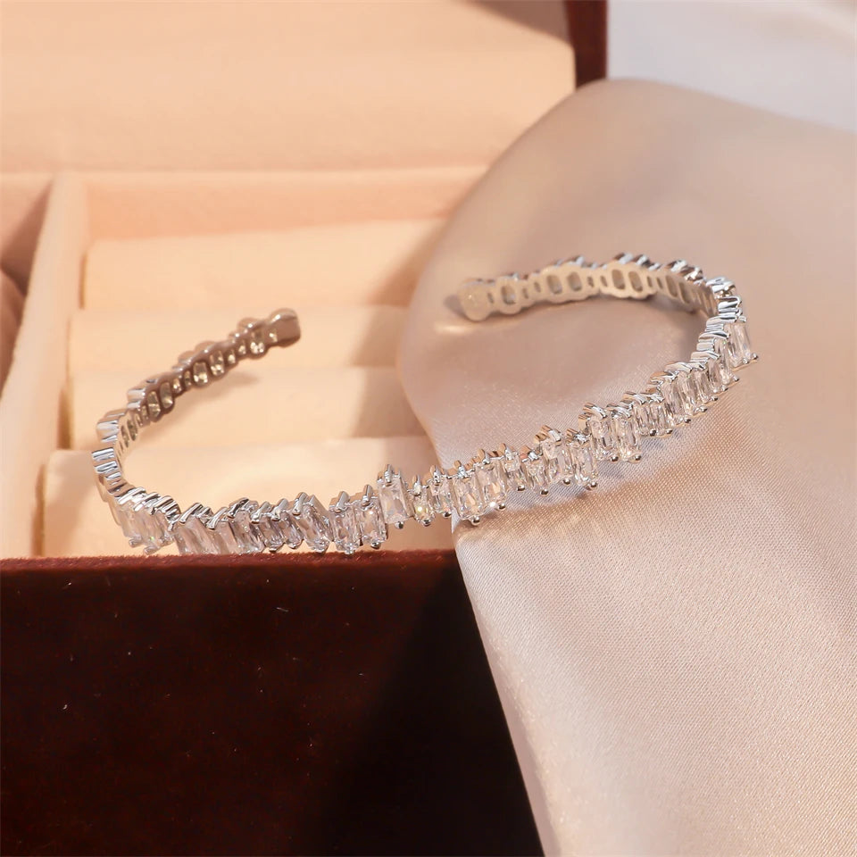 3-Piece Geometric Gold Cuff Bangle Set | AAA+ Cubic Zirconia Prong Setting, Adjustable, Unisex