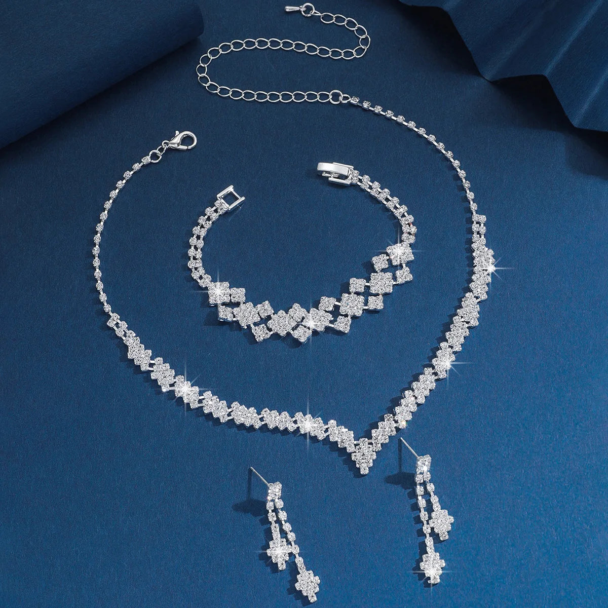 Silver Claw Chain 4-Piece Jewellery Set | Wedding & Banquet Necklace, Bracelet & Earrings
