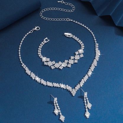 Silver Claw Chain 4-Piece Jewellery Set | Wedding & Banquet Necklace, Bracelet & Earrings