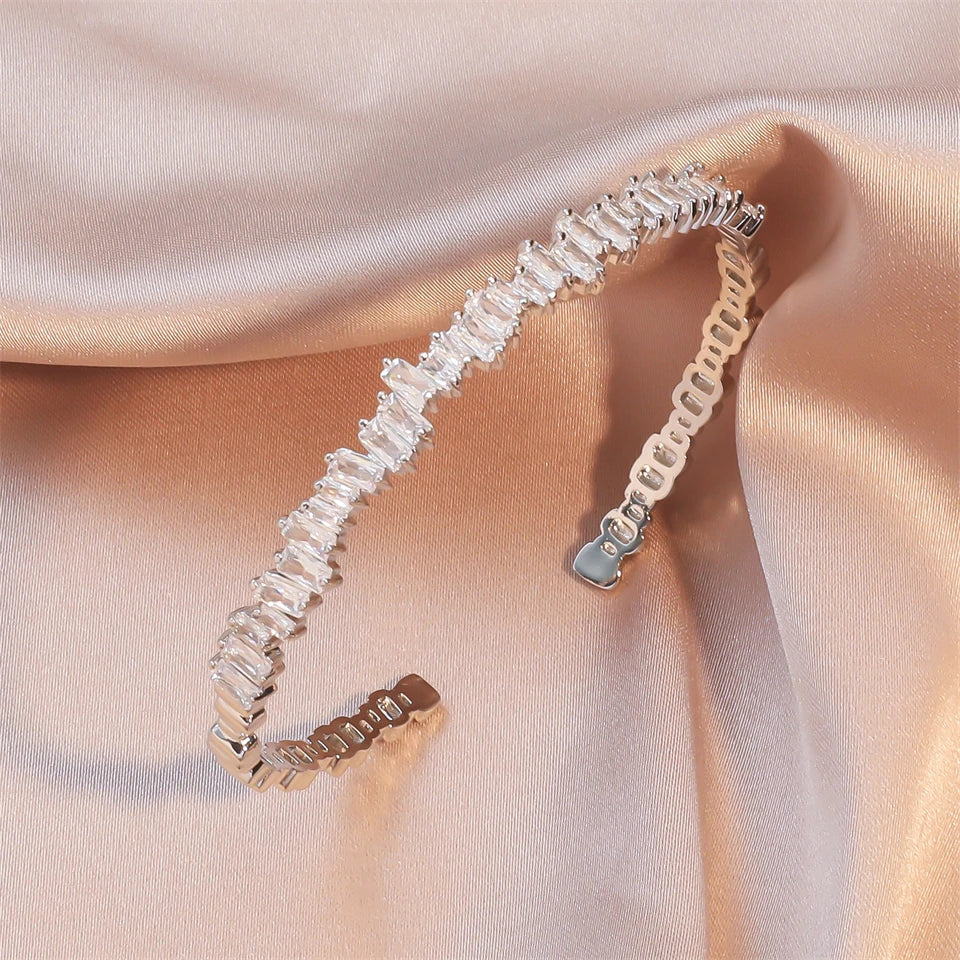 3-Piece Geometric Gold Cuff Bangle Set | AAA+ Cubic Zirconia Prong Setting, Adjustable, Unisex