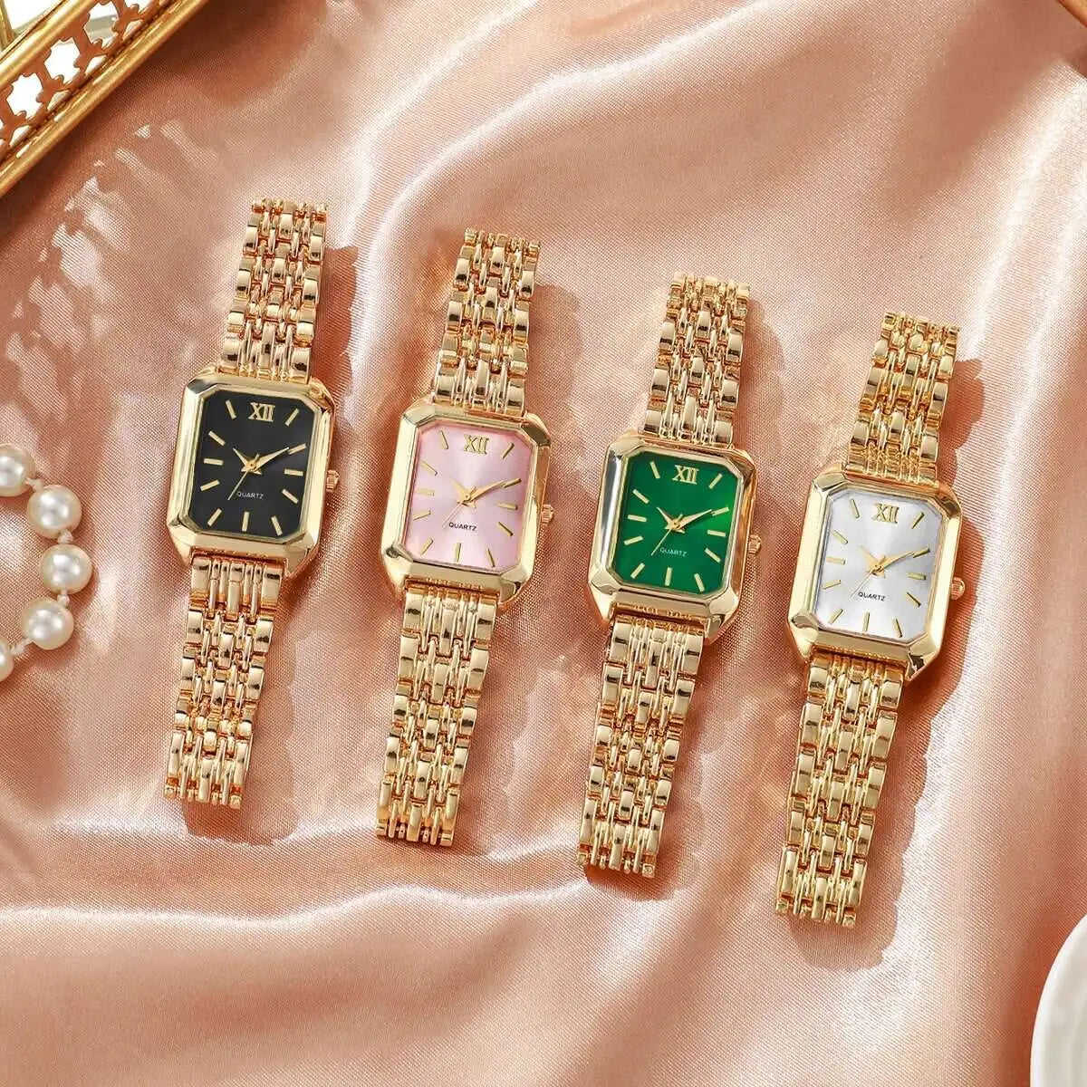 Vintage Rectangle Minimalist Watch | Elegant "Old Money" Gold-Tone Wristwatch