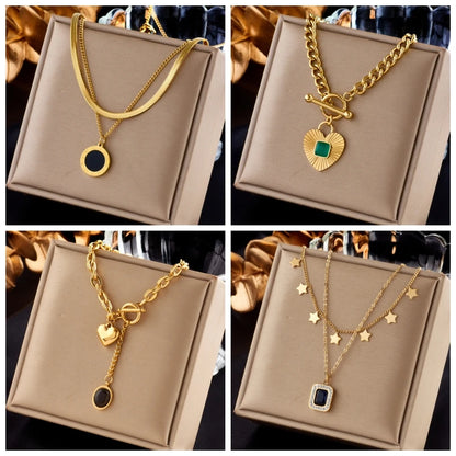 Heart Eye & Butterfly Multi-Motif Necklace | Waterproof 316L Stainless Steel Gold Link Chain