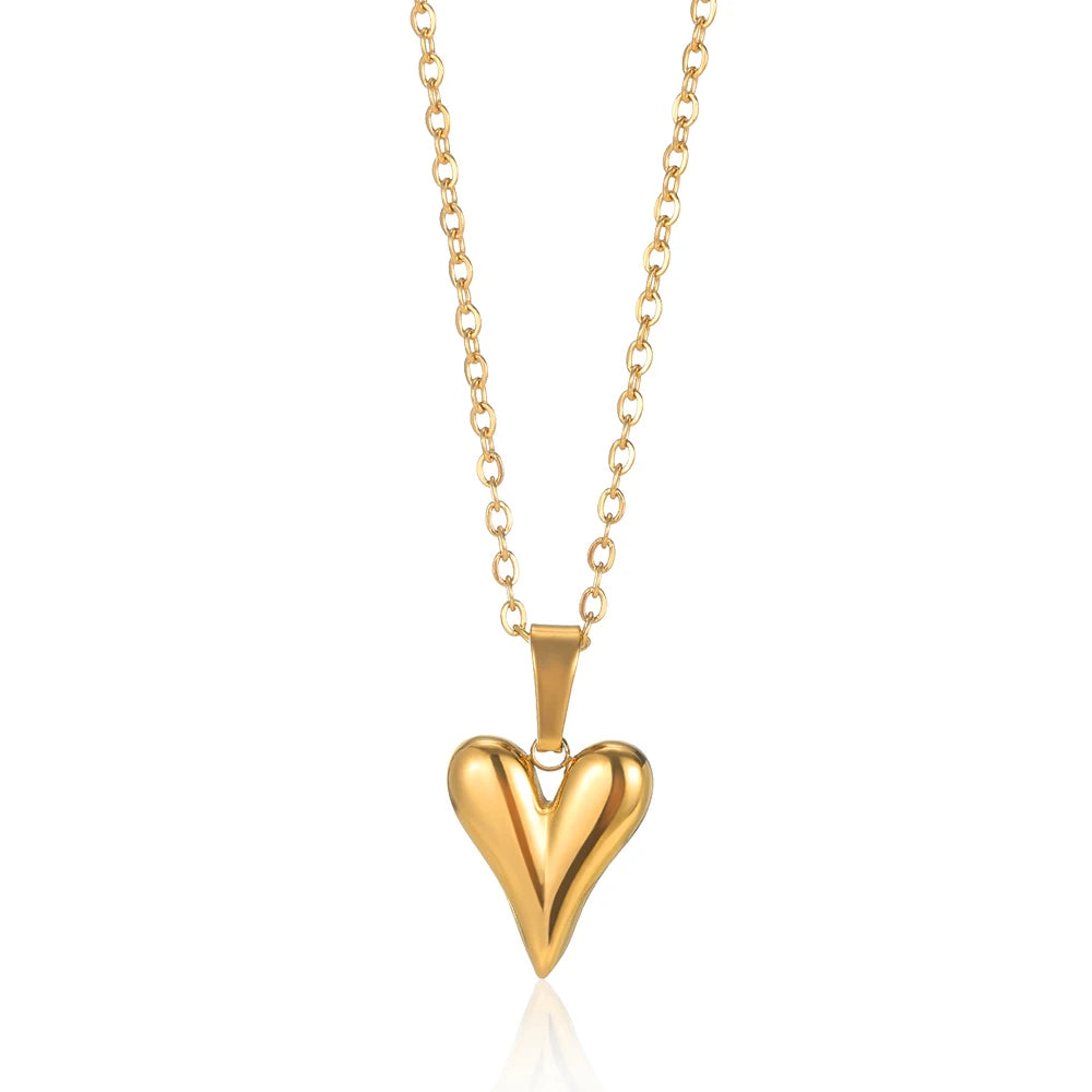 Modern Love Heart Pendant Necklace | Waterproof 316L Stainless Steel with Lip Chain