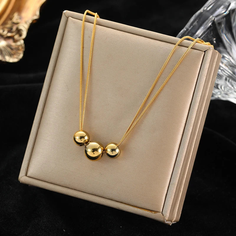 Solid Sphere Minimalist Necklace | Waterproof 316L Stainless Steel Gold Bead Link Chain