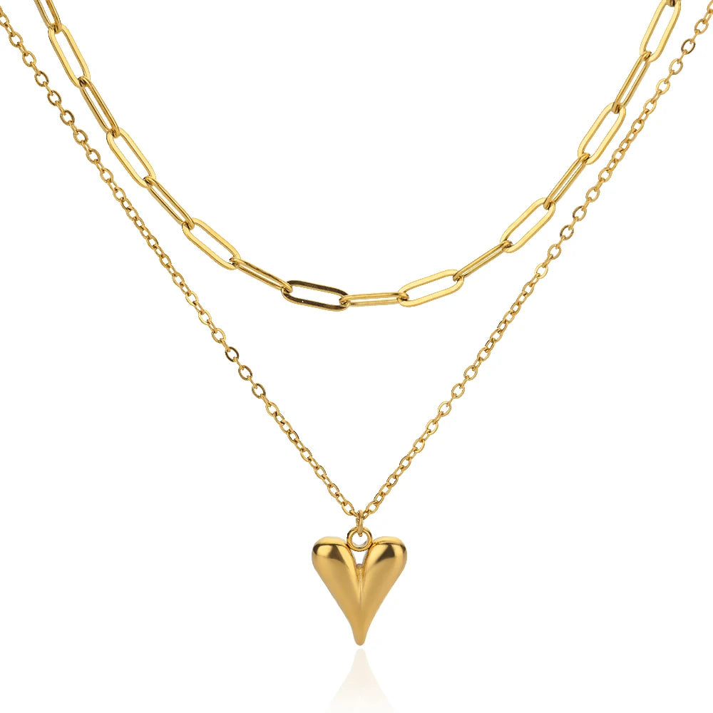 Modern Love Heart Pendant Necklace | Waterproof 316L Stainless Steel with Lip Chain