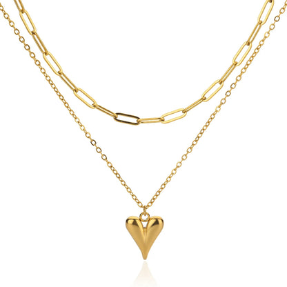 Modern Love Heart Pendant Necklace | Waterproof 316L Stainless Steel with Lip Chain