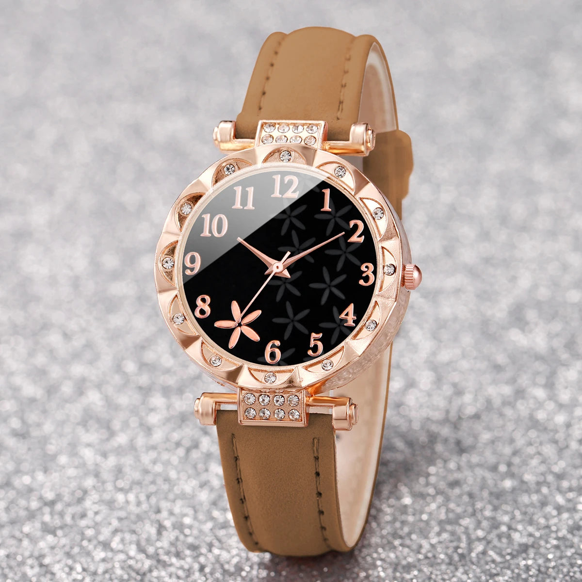 7-Piece Rhinestone Watch Set | 33mm Round Dial with PU Leather Bands in 7 Colours