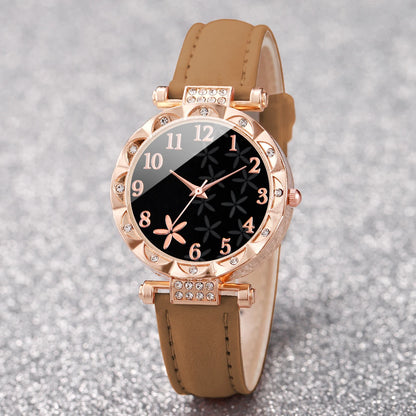 7-Piece Rhinestone Watch Set | 33mm Round Dial with PU Leather Bands in 7 Colours