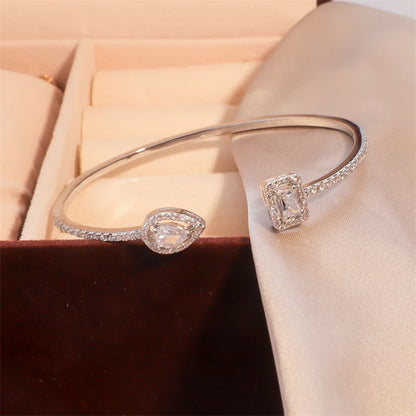 Geometric Gold Cuff Bangle | AAA+ Cubic Zirconia Tension Setting, Copper, 7g