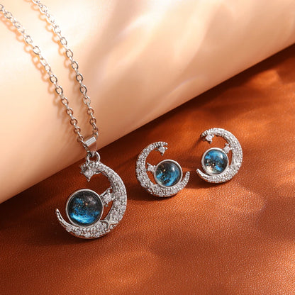 Star, Moon & Astronaut Pendant Necklace | Waterproof Titanium Steel with Zircon