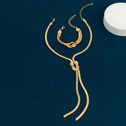 Snake Chain Tassel Choker & Drop Earrings Set | Gold-Tone Iron Alloy, 33g