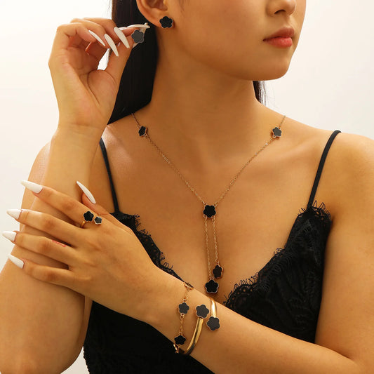 Elegant 4-Piece Plant-Inspired Jewelry Set | Necklace, Earrings, Bracelet & Ring