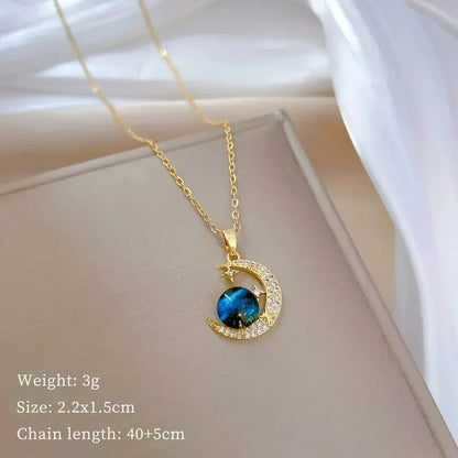 Star, Moon & Astronaut Pendant Necklace | Waterproof Titanium Steel with Zircon