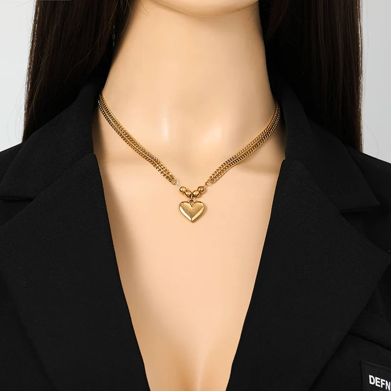 Bold Glossy Heart Statement | Waterproof 316L Stainless Steel Chunky Link Chain Necklace