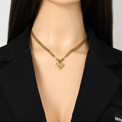 Bold Glossy Heart Statement | Waterproof 316L Stainless Steel Chunky Link Chain Necklace