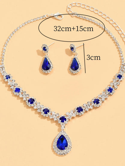 Crystal Teardrop 3-Piece Jewellery Set | Pendant Necklace & Earrings for Weddings & Evening Events