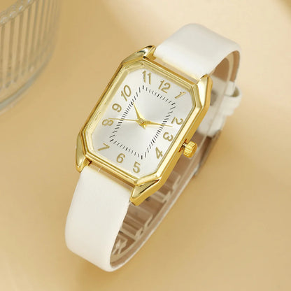 6-Piece Square Watch & Jewellery Set | 29mm Quartz Watch with Leather Strap, Necklace, Bracelet, Ring & Earrings