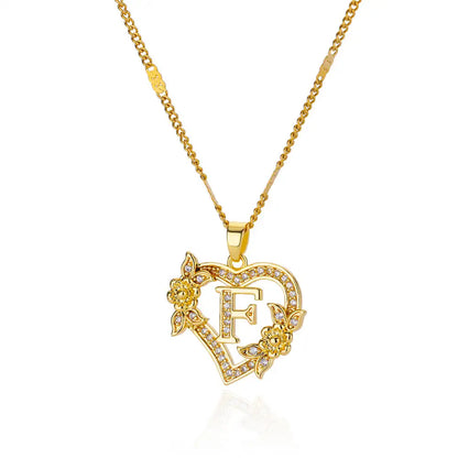 Initial Letter Heart Pendant Necklace | Zircon Flower & Personalised Letter, 316L Stainless Steel